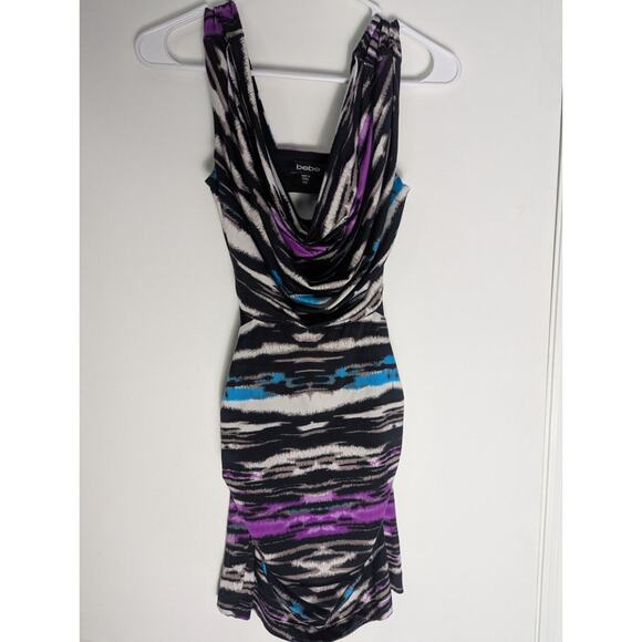 Bebe Dress Womens XXS Y2K Bodycon Mini Party HOCO Stretchy Clubwear Mesh Cut Out - Picture 10 of 12